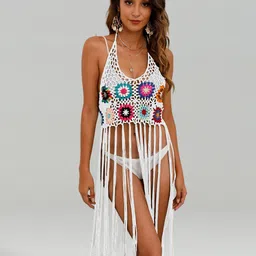 JC Collection Self-Design Swimwear Cover Top With Tasselled-image-25