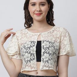 Rute Women White Button Cotton Shrug-28
