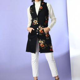 BAESD Women Printed Longline Button Shrug-17