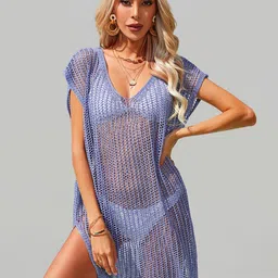 JC Collection Knitted Sheer Swimwear Cover up Kaftan Dress-image-7