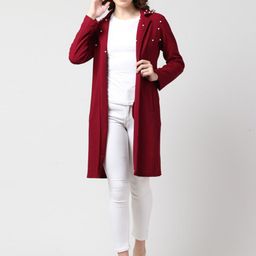 BAESD Notched Lapel Collar Long Sleeves Longline Open Front Shrug-3