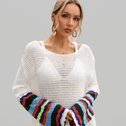 JC Collection Knitted Sheer Swimwear Cover up Top-image-3