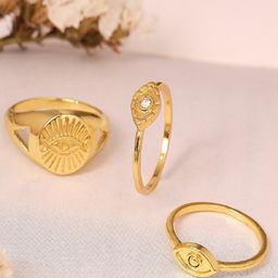 OOMPH Set Of 3 Gold-Toned White Stone-Studded Designed Finger Ring-45