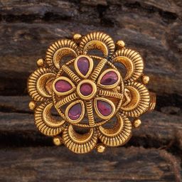 Kushal's Fashion Jewellery Gold-Plated Ruby Ethnic Antique Finger Ring-image-71