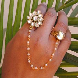 BeAbhika Kundan Studded & Beaded Adjustable Duo Finger Rings-48