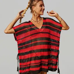 JC Collection Striped Mini Kaftan Cover-Up Dress-image-35