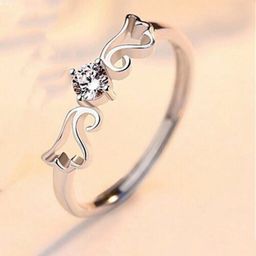 FIMBUL Set of 2 Sterling Silver CZ-Studded Adjustable Couple Band Finger Rings-picture-42