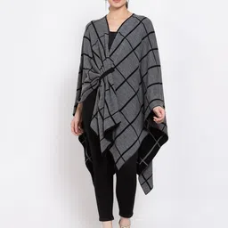 513 Women Grey & Black Checked Kimono Wrap Shrug-45