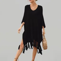 JC Collection Self-Design Knitted Swimwear Cover Up Top-image-53