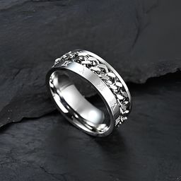 KARISHMA KREATIONS Unisex Silver-Plated Chain Design Stainless Steel Band Finger Ring-image-95