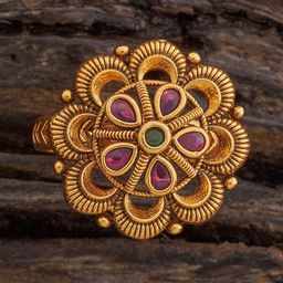 Kushal's Fashion Jewellery Women Ruby Green Gold-Plated Antique Finger Ring-image-70