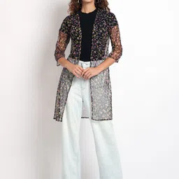 Rute Women Black & Pink Printed Longline Shrug-picture-31
