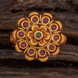 Kushal's Fashion Jewellery Ruby-Green Gold-Plated Antique Finger Ring-image-70