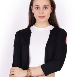 Cation Black Cotton Open Front Crop Shrug-19