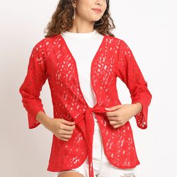 Rute Women Red Tie-Up Lace Shrug-49