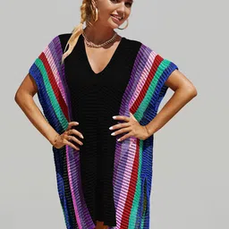 JC Collection Striped Knitted Swimwear Cover up Top-image-99