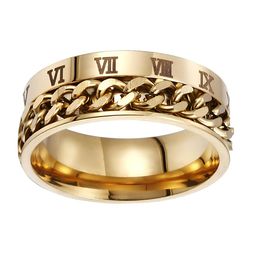 KARISHMA KREATIONS Unisex Gold-Plated Roman Numerals Spinner Stainless Steel Band Ring-image-59