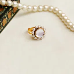 BeAbhika Kundan-Studded & Pearl-Beaded Adjustable Finger Ring-10