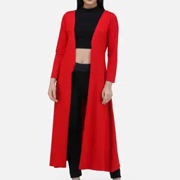 Cation Red Longline Cotton Open Front Shrug-58