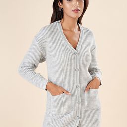 AKKRITI BY PANTALOONS Cable Knit V-Neck Long Sleeve Acrylic Cardigan Longline Sweater-picture-17