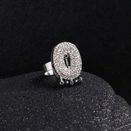 French Accent Men Silver-Plated Stone Studded O Alphabet Ring-image-13