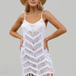 JC Collection Chevron Design Knitted Sheer Swimwear Cover up Top-image-60