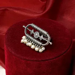 TEEJH Silver-Plated Beads Beaded Oxidised Adjustable Finger Ring-9