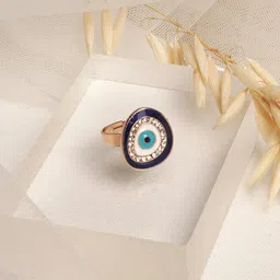 JOKER & WITCH Women Blue & White Rhinestones Studded Evil Eye Finger Ring-46