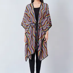 First Resort by Ramola Bachchan Women Printed Longline Tie-Up Shrug-10