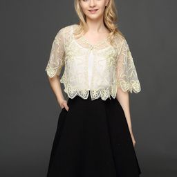 JC Collection Embroidered Sheer Crop Button Shrug-image-12