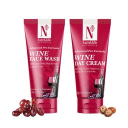 NutriGlow Naturals Set of Advanced Pro Formula Wine Face Wash 100 g & Day Cream 50 g-60