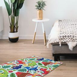 Mona B Kids White & Red Dino Printed Cotton Floor Carpet Rug-24