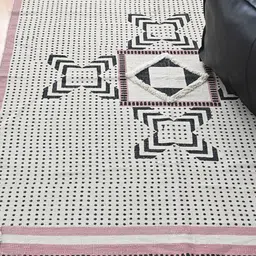 Art Avenue Martina Beige & Black Block Printed Rectangular Cotton Rug-5