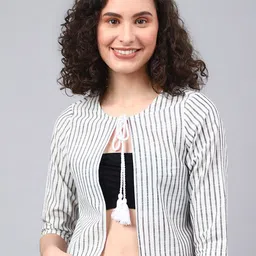 Vibes by Deebaco Women Cotton Striped Crop Tie-Up Shrug-picture-19