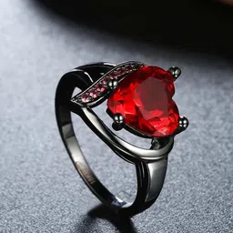 UNIVERSITY TRENDZ Silver-Plated Red Stone Studded Heart Ring-21