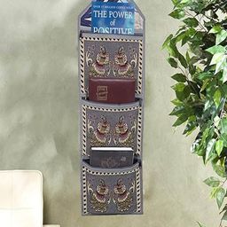 Kuber Industries Grey Square Printed Wall Hanging Magazine Holder Organiser with 3 Pockets-25