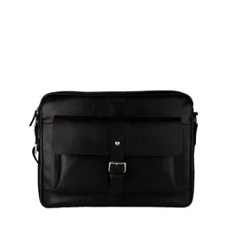 ARCADIO Unisex Black & Gold-Toned Textured Leather Laptop Bag-47