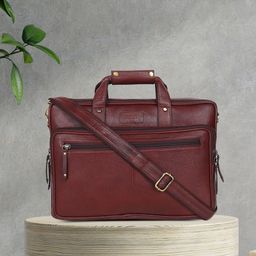 Teakwood Leathers Unisex Brown & Gold-Toned Leather Laptop Bag-37