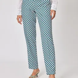 The Label Life Women Geometric Printed Relaxed Straight Leg Straight Fit Trousers-image-59