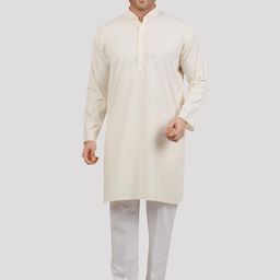 Maharaja Striped Mandarin Collar Pure Cotton Pastels Straight Kurta with Pyjamas-image-12