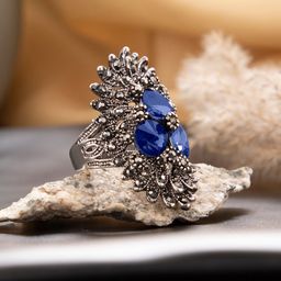 SOHI Silver-Plated & Blue Stone-Studded Adjustable Sparkling Finger Ring-image-39
