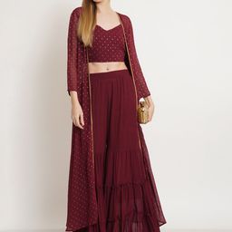 Purple State Women Maroon Top & Sharara With Shrug-54