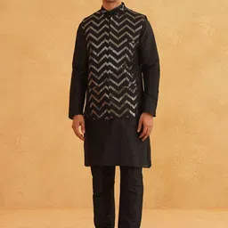 SOJANYA Band Collar Long Sleeves Regular Kurta With Churidar With Nehru Jacket-picture-6