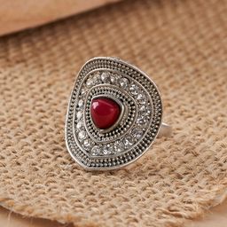 TEEJH Dhani Silver Women Maroon Silver-Plated Gemstone Studded Ring-picture-47