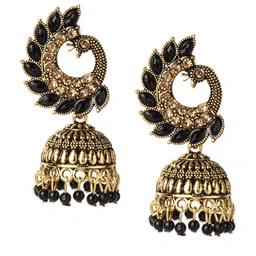 Shining Jewel - By Shivansh Gold-Plated & Black Antique Peacock Shaped Jhumkas Earrings-image-93