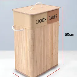 Kuber Industries Beige Bamboo Foldable Laundry Basket With Lid image 1