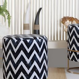 Shadowkart Grey & White Chevron Printed Ottoman-image-60