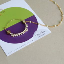 BeAbhika Kundan-Studded & Beaded Nose Ring With Hair Chain-image-20