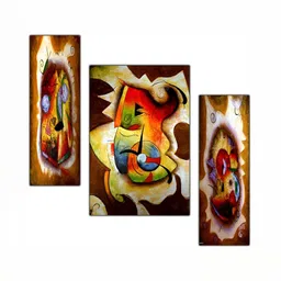 PnF Brown & Red 3Pcs Wooden Abstract Wall Paintings-image-98