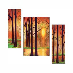 PnF Brown & Yellow 3 Piece Paper Floral and Botanical Painting Wall Art-16